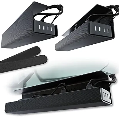 Scandinavian Hub Adhesive Cable Tray Black 2-Pack