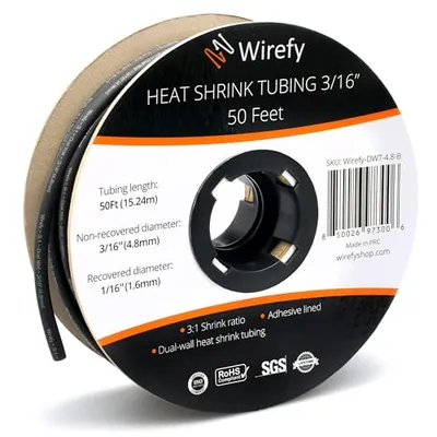 Wirefy 3/16 Inch Black Heat Shrink Tubing
