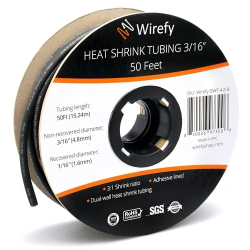 Image Wirefy 3/16 Inch Black Heat Shrink Tubing
