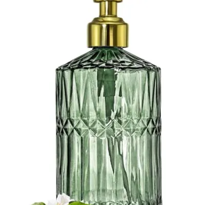 JASAI 18oz Green Glass Soap Dispenser Gold Pump