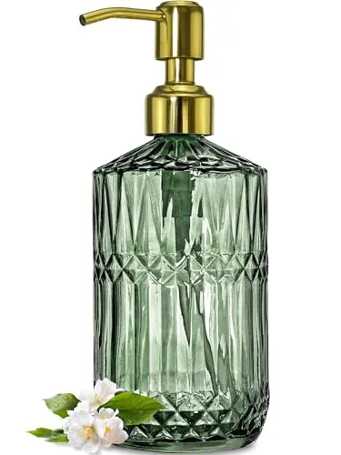 Image JASAI 18oz Green Glass Soap Dispenser Gold Pump