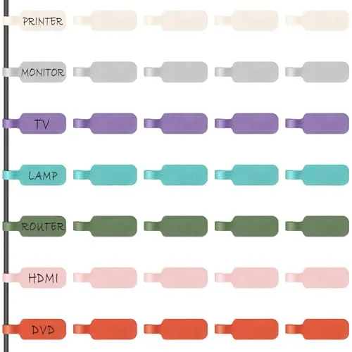 Image Trilancer Large Multicolored Reusable Cable Labels 35-Pack