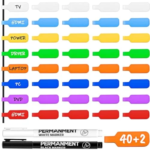 Image HOIGRBOM 40-Piece Large Multicolored Cable Labels