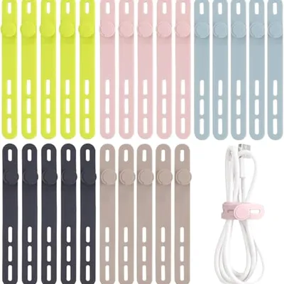 Oligei 25 Pcs Colorful Silicone Cable Ties