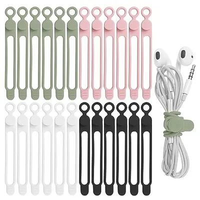 Nearockle 24-Pack Silicone Cable Ties 4-Color
