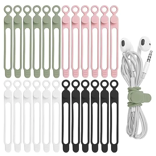 Image Nearockle 24-Pack Silicone Cable Ties 4-Color