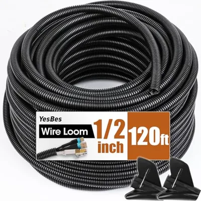 YesBes 1/2" 120ft Black Wire Loom Tubing